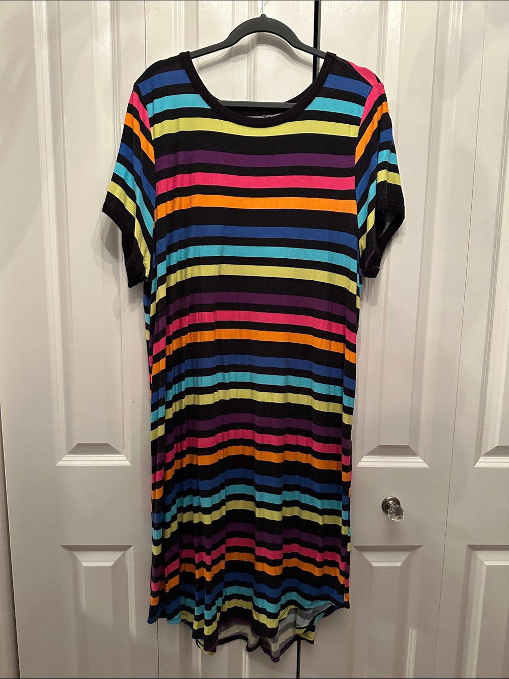 torrid Black Rainbow Stripe Short Sleeve Maxi Dress 3x